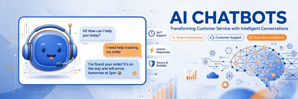 AI chatbot illustration showing 24/7 customer support conversations, representing AI receptionist capabilities