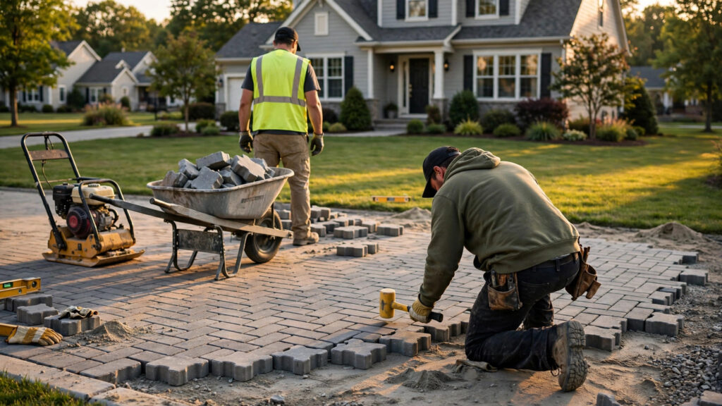 AI receptionist for interlocking contractors capturing every driveway, walkway, and pool deck lead