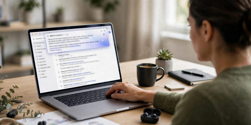 Person reading an AI-generated answer at the top of search results