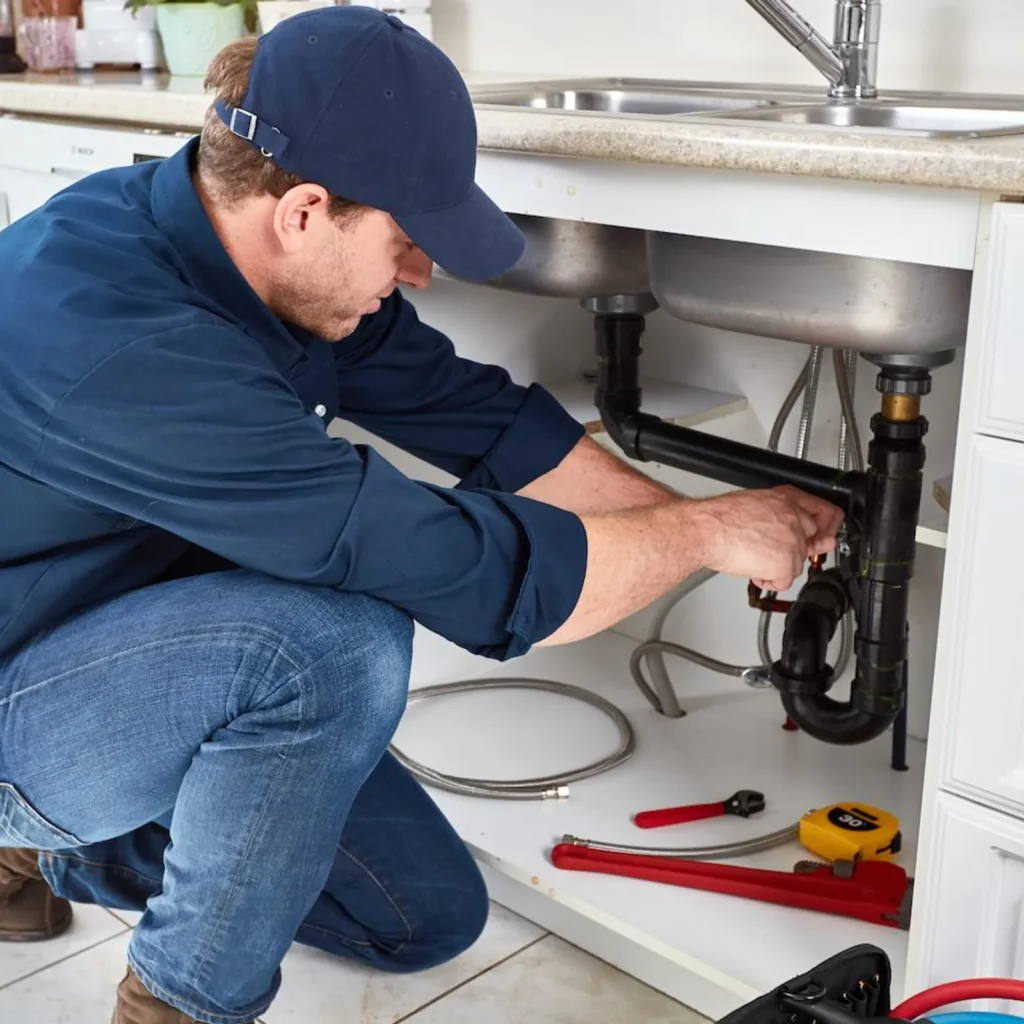 Plumbing services illustration showing emergency pipe repair